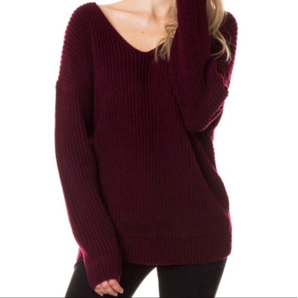 Last One!✨ Wine Twist Back Sweater - Picture 3 of 3
